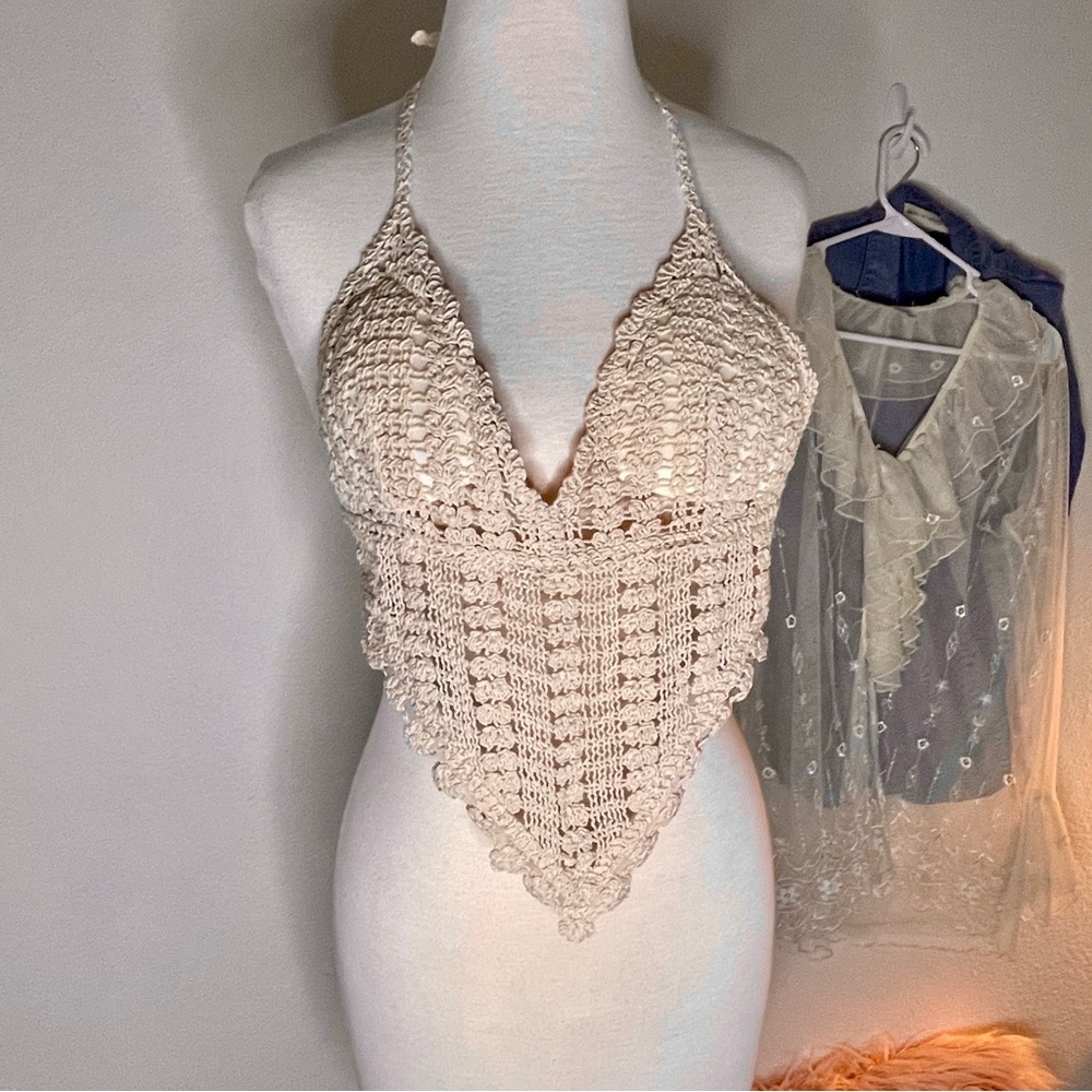 Crochet boho top SHEIN Tie Backless Halter